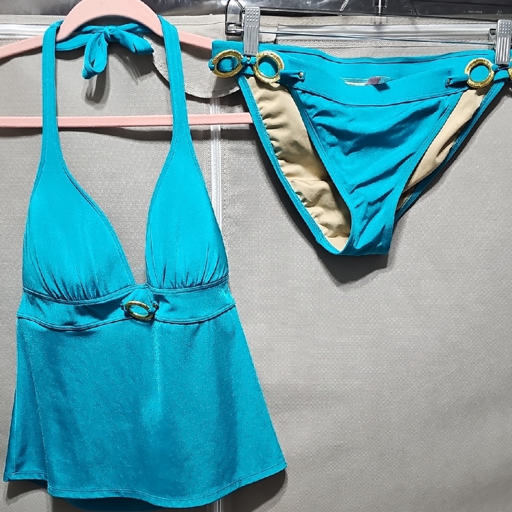 Victoria's Secret Teal Halter Tankini Top with Matching Bikini Bottom